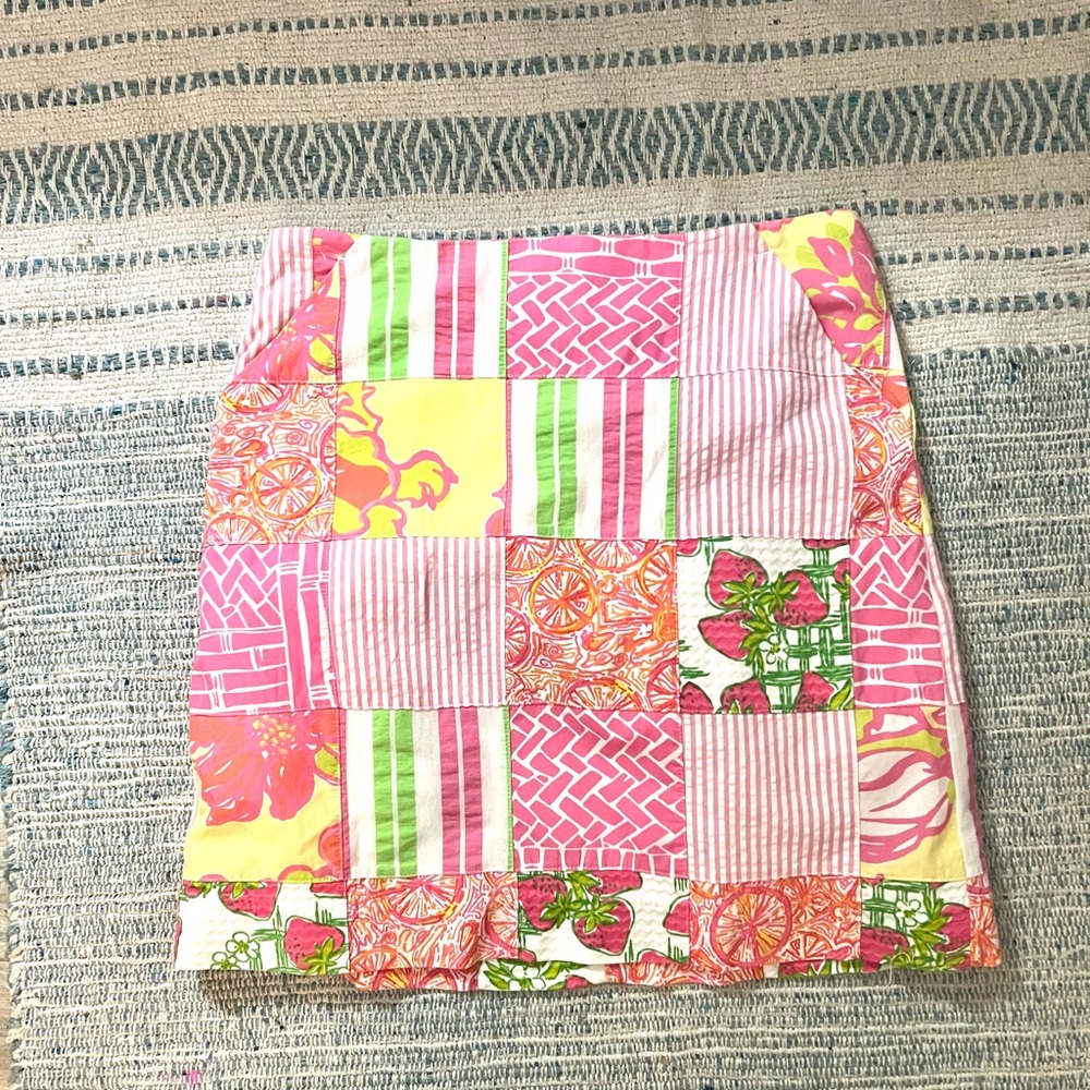 Lilly Pulitzer Pink and White Patchwork Mini Skirt